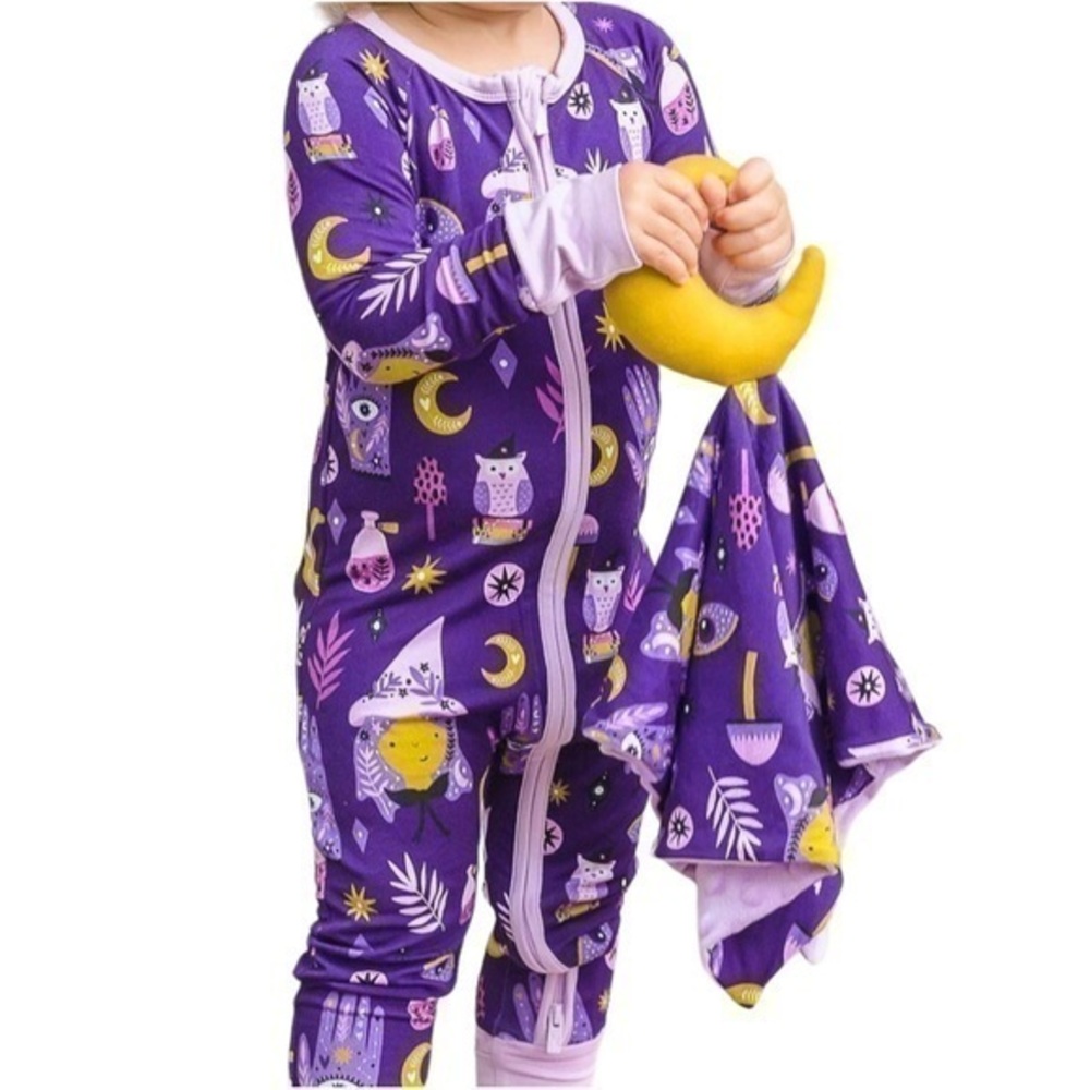 Kiki + Lulu Convertible Bamboo Halloween Footie Pajamas - Purple, Witchy, Baby